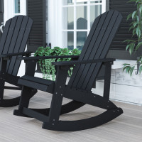 Flash Furniture JJ-C14705-BK-GG Savannah All-Weather Poly Resin Wood Adirondack Rocking Chair with Rust Resistant Stainless Steel Hardware in Black